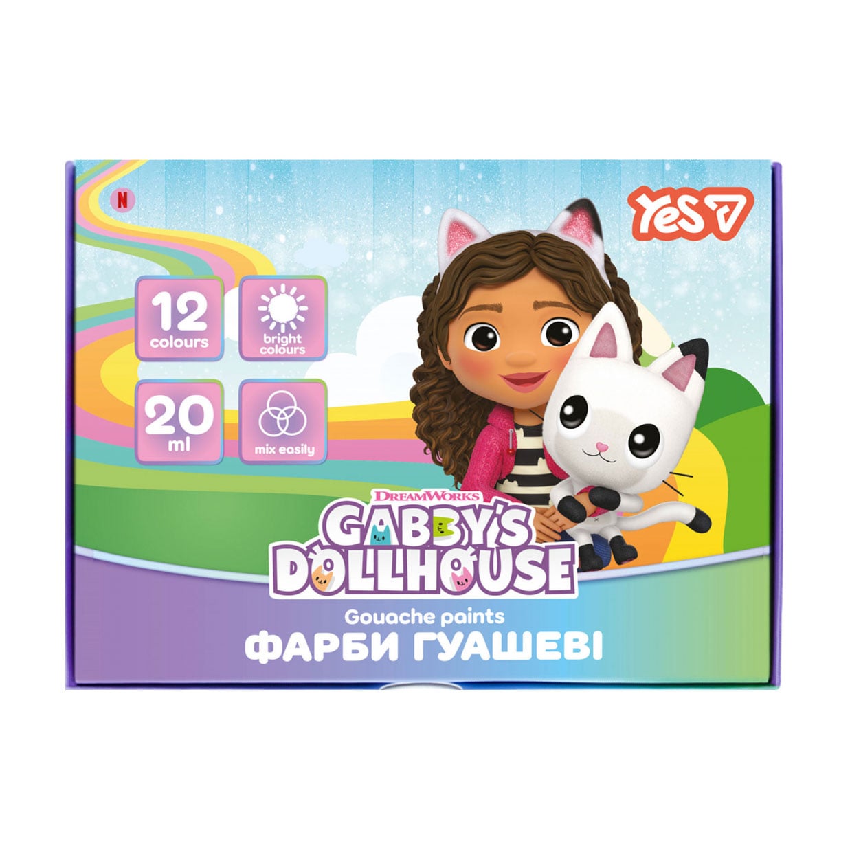 Гуаш для малювання YES Gabby Dollhouse, 12 кольорів, 12*20 мл (230442)